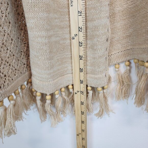Storybook Knits Cardigan Sweater Size M Beige Crochet Fringe Granny Vintage - Picture 12 of 15